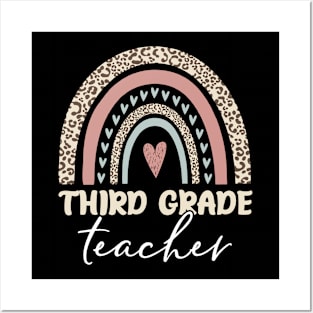 Third Grade Teacher Leopard Boho Posters and Art